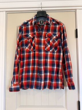 G-Star Red, Blue & White Plaid Button-Down Shirt